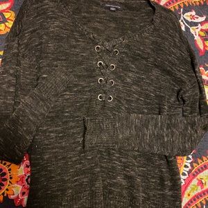 Gray lace up sweater